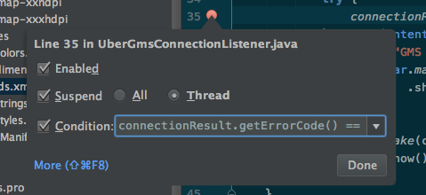 android studio debug keeps stopping